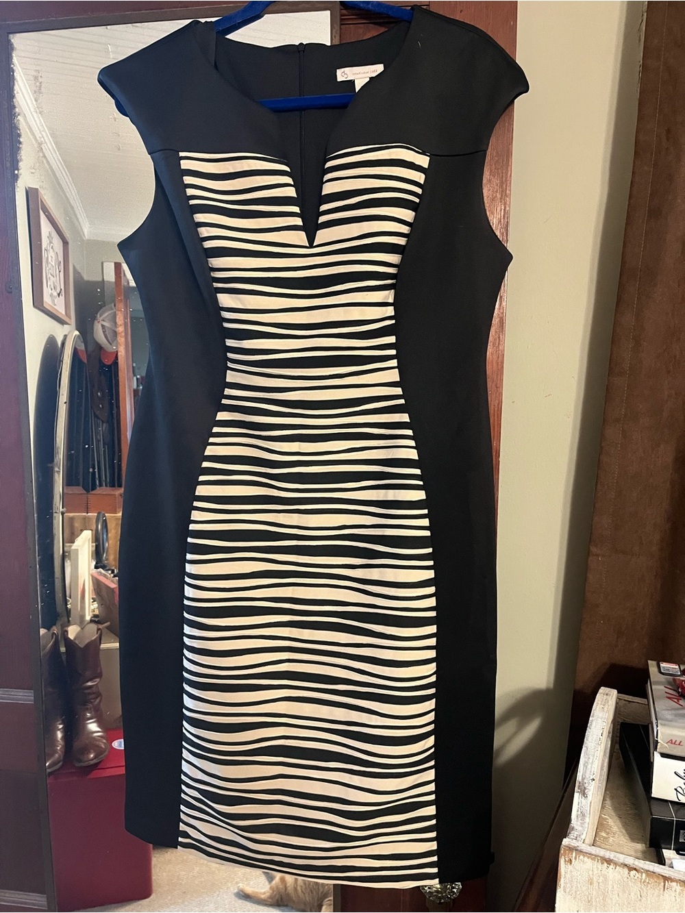 Black and White Striped Sheath Dress - Elegant Office to Evening